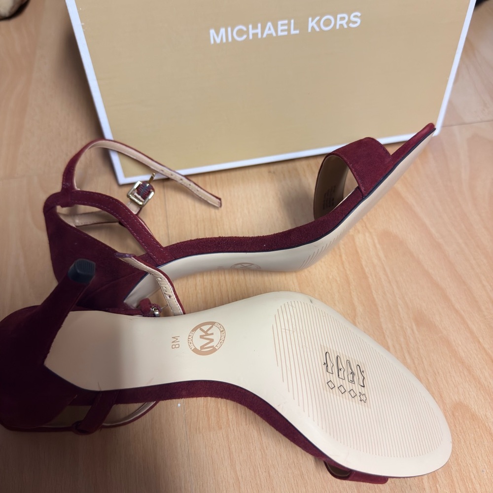 Michael Kors Burgundy Suede Open-Toe Stiletto Sandals